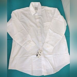 NWT Geoffrey Beene Men White Striped Shirt Button Up Long Sleeve 17 (34-35)